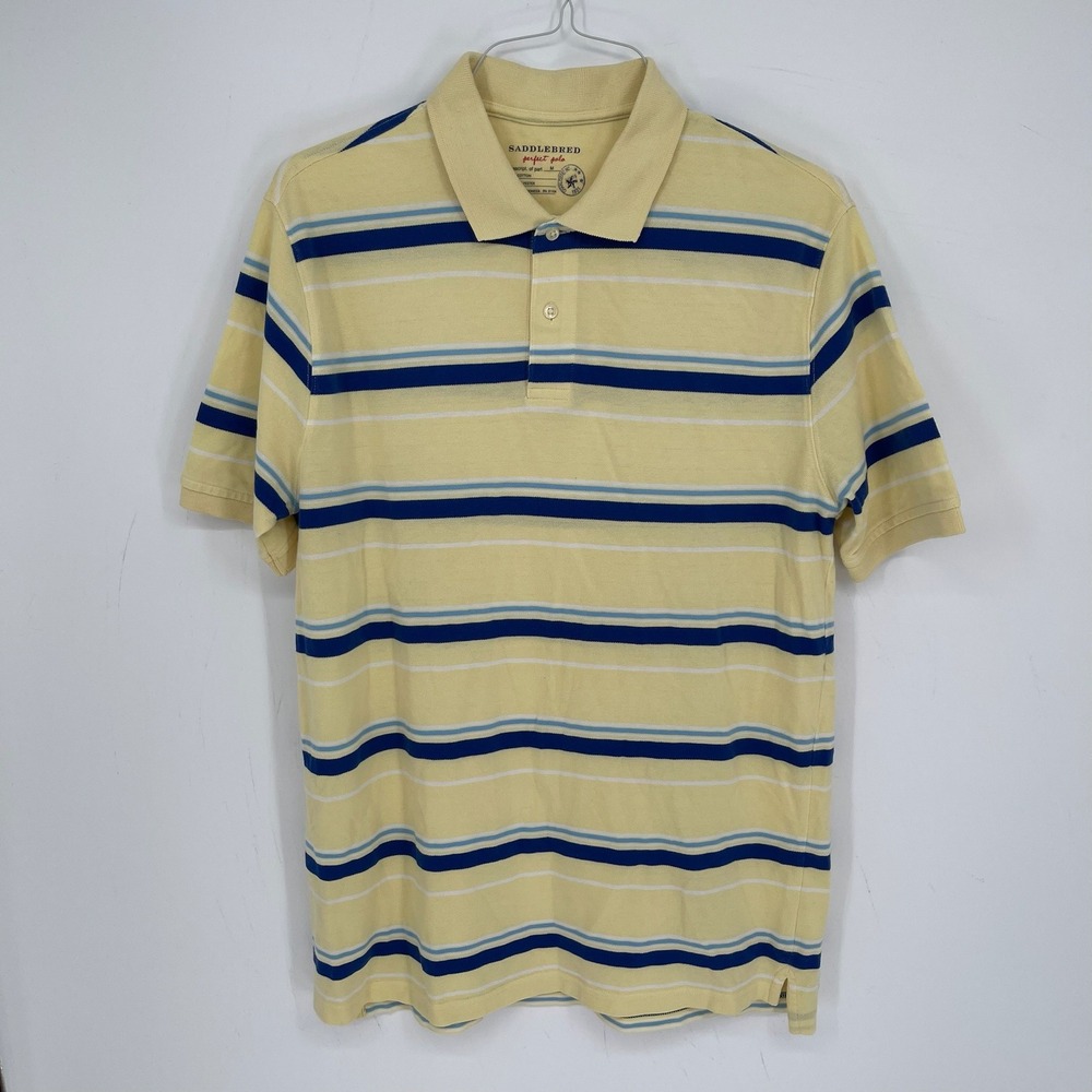 Saddlebred Men's Yellow Striped Perfect Polo Shirt Size Medium